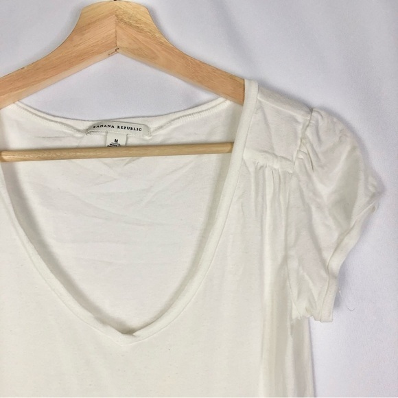 Banana Republic Off White V-Neck Y2K Short Sleeve Top M - Picture 3 of 4